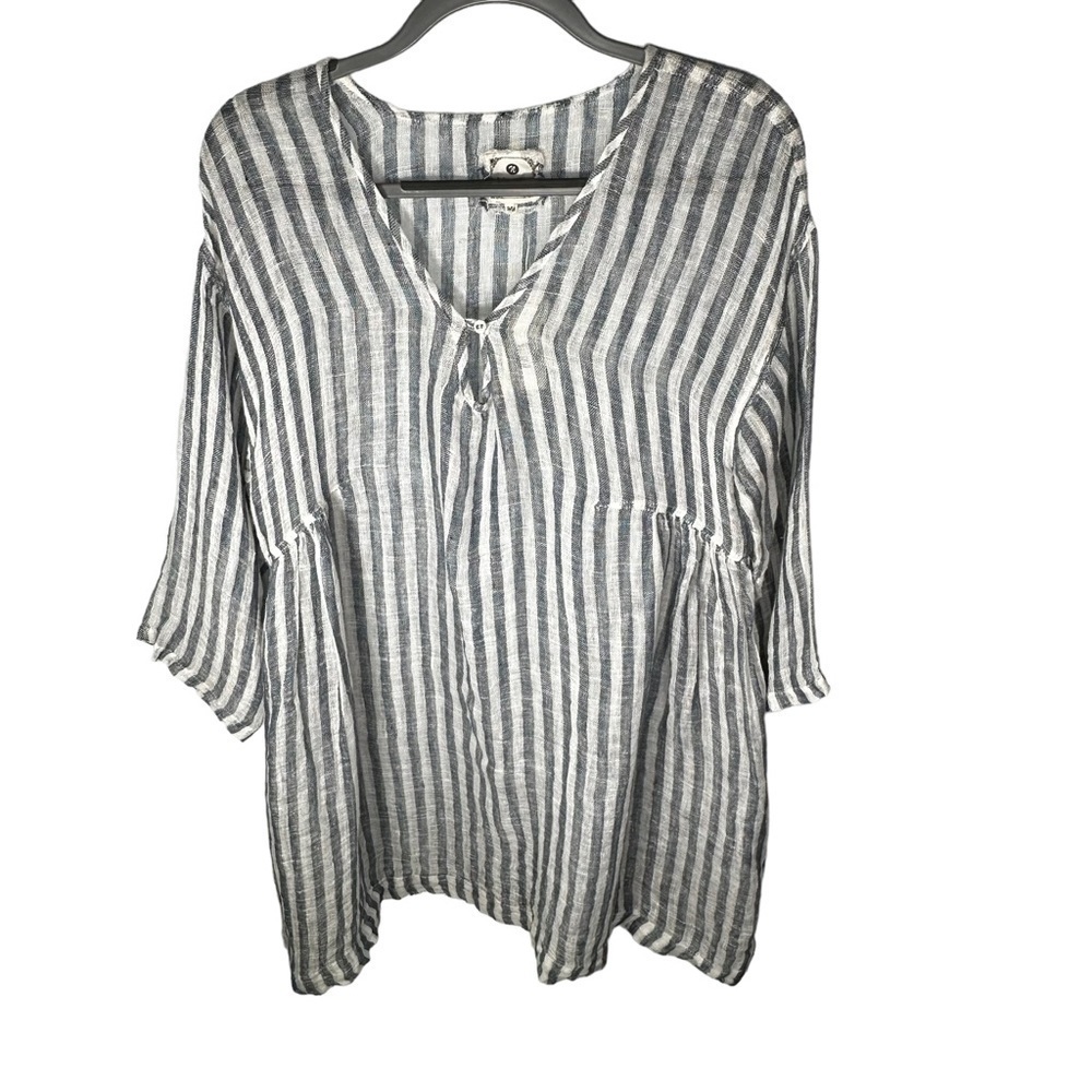 Namsar Womens Dress Blue White Striped Linen Size Small Medium NWT